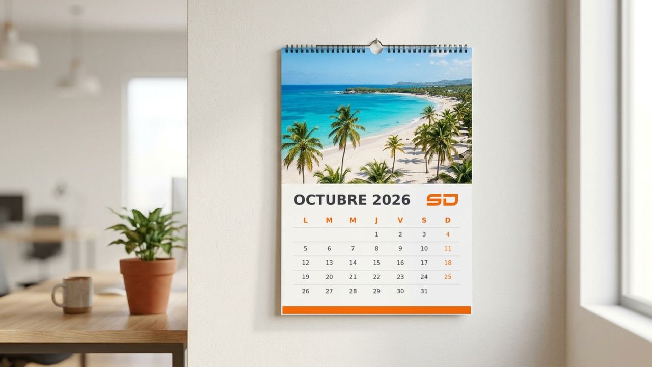 Calendario de pared personalizado con anillado wire-o colgado en oficina – ServiDigitales Panamá