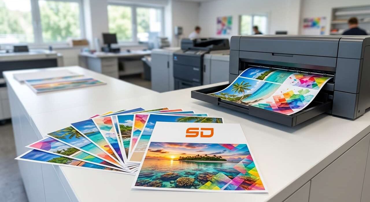 Impresora de producción imprimiendo a full color en imprenta – ServiDigitales Panamá